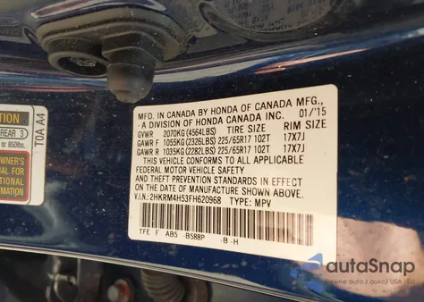 2015 Honda Cr-V Ex из США, поврежденный, VIN 2HKRM4H53FH620968